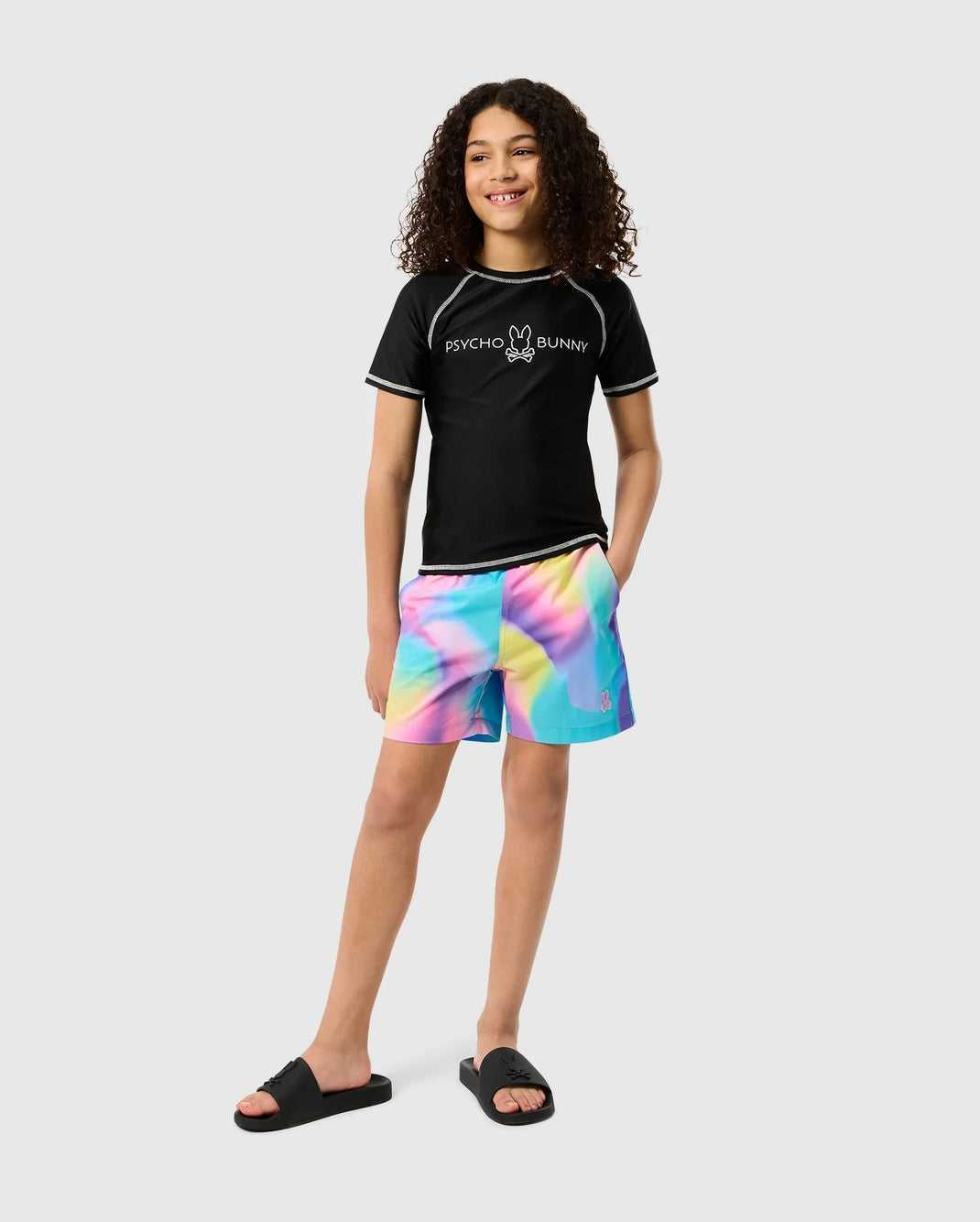 Slip de Bain Psycho Bunny Short Sleeve Anti-uv Rashguard Noir Enfant | WEM-24478920